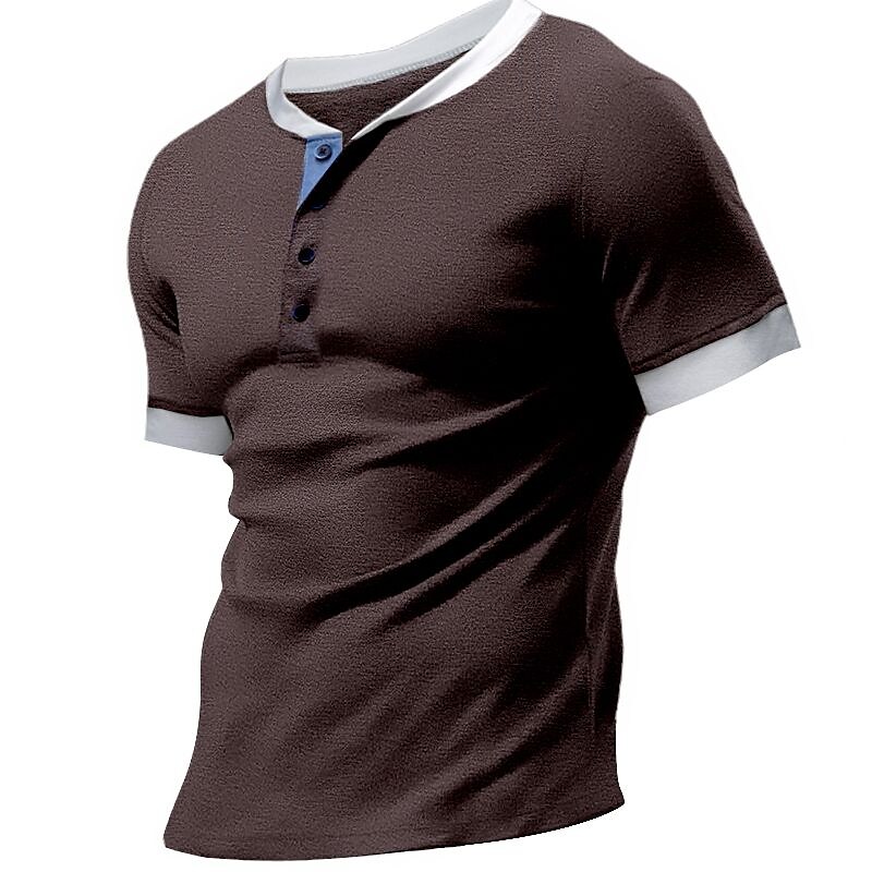 Men's Outdoor Casual Vacation Street Lightweight Comfortable Quick Dry Breathable Solid Color Short Sleeve Henley Shirt