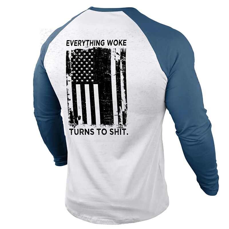 Men's T shirt Graphic Prints National Flag Crew Neck Hot Stamping Street Vacation Long Sleeve Top