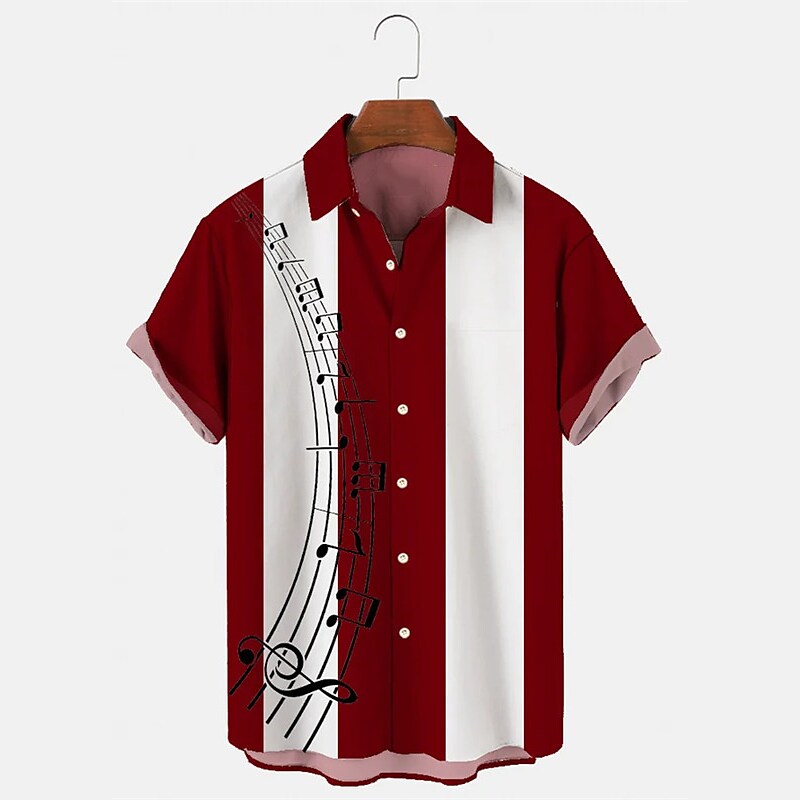 Men's Button Up Casual Shirt Beach Shirt Short Sleeve Graphic Prints Musical Notes Turndown Street Top