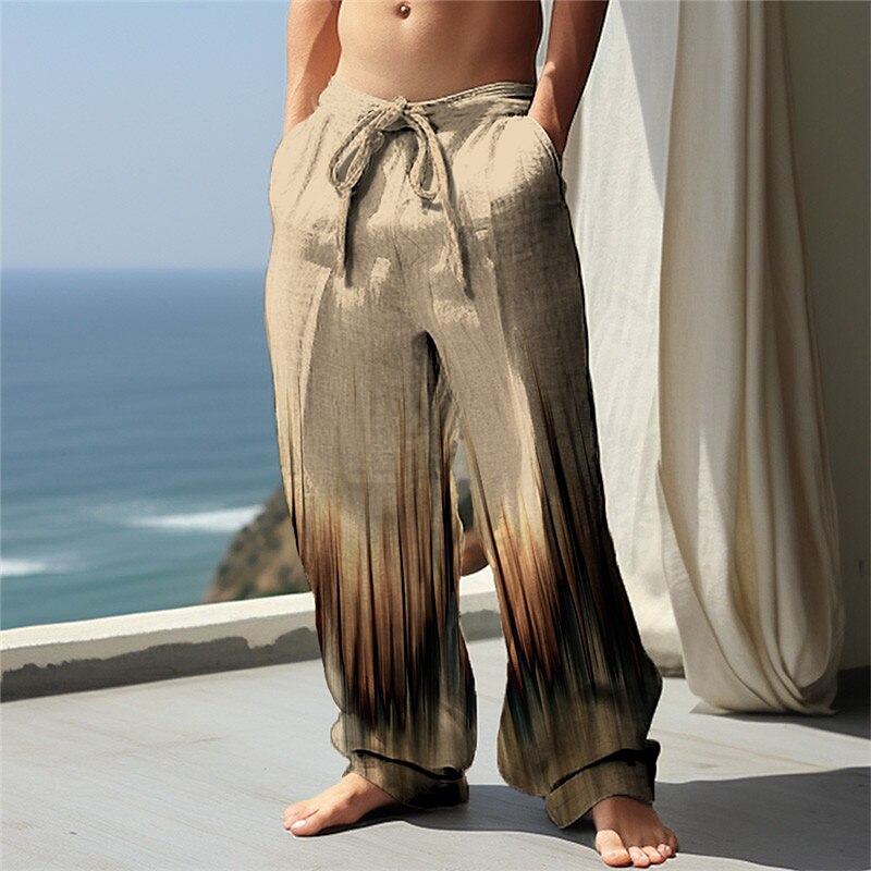 Men's Trousers Beach Drawstring Elastic Waist Print Color Block Gradient Graphic Prints Comfort Casual Daily Pants 