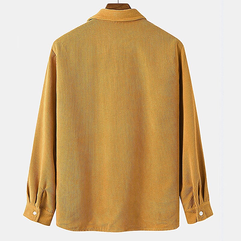 Men's Corduroy Casual Long Sleeve Plain Lapel Outdoor Daily Wear Button Comfort Henley