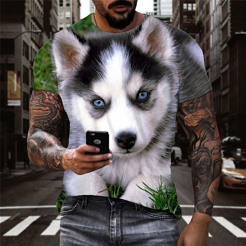 Men's T shirt Graphic Dog Crew Neck Clothing Apparel 3D Print Outdoor Casual Short Sleeve Print Vintage Top