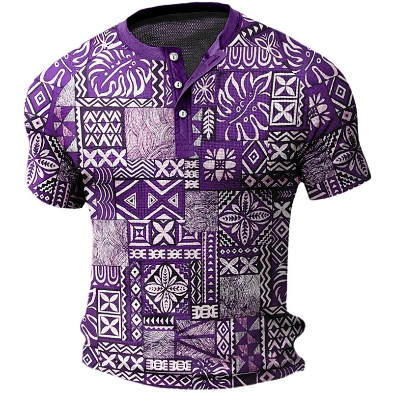 Men's Waffle Casual Outdoor Fashion Comfortable Light Floral Print Short Sleeves Shirt