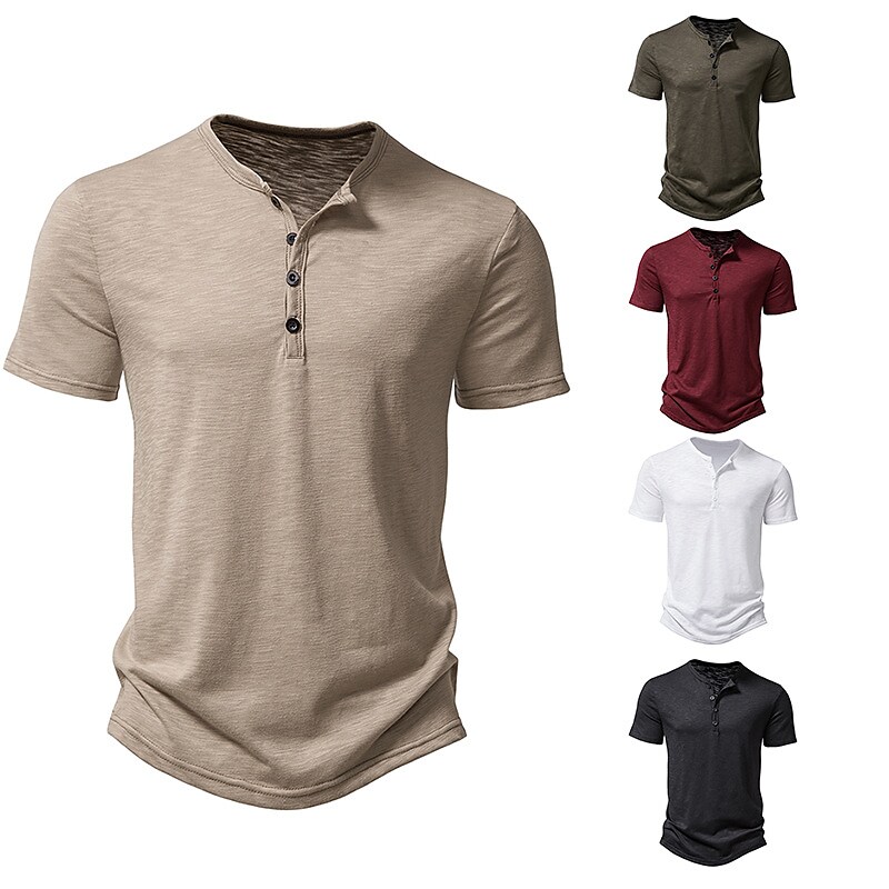 Men's Henley Shirt T shirt Plain Henley Street Vacation Short Sleeves Button Sport Basic Top 