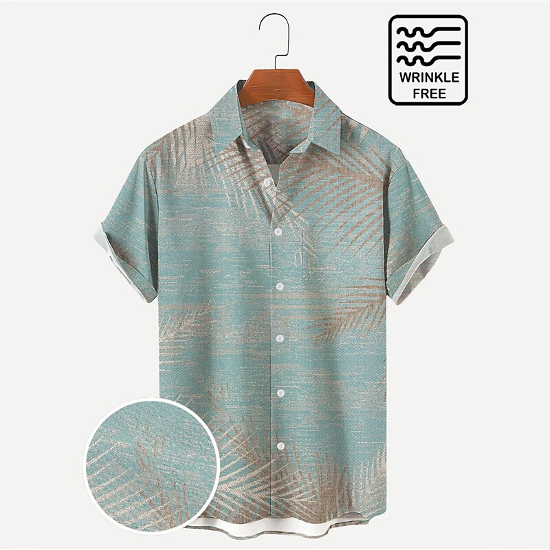 Men's =Aloha Shirt Graphic Prints Leaves Print Outdoor Short Sleeves P