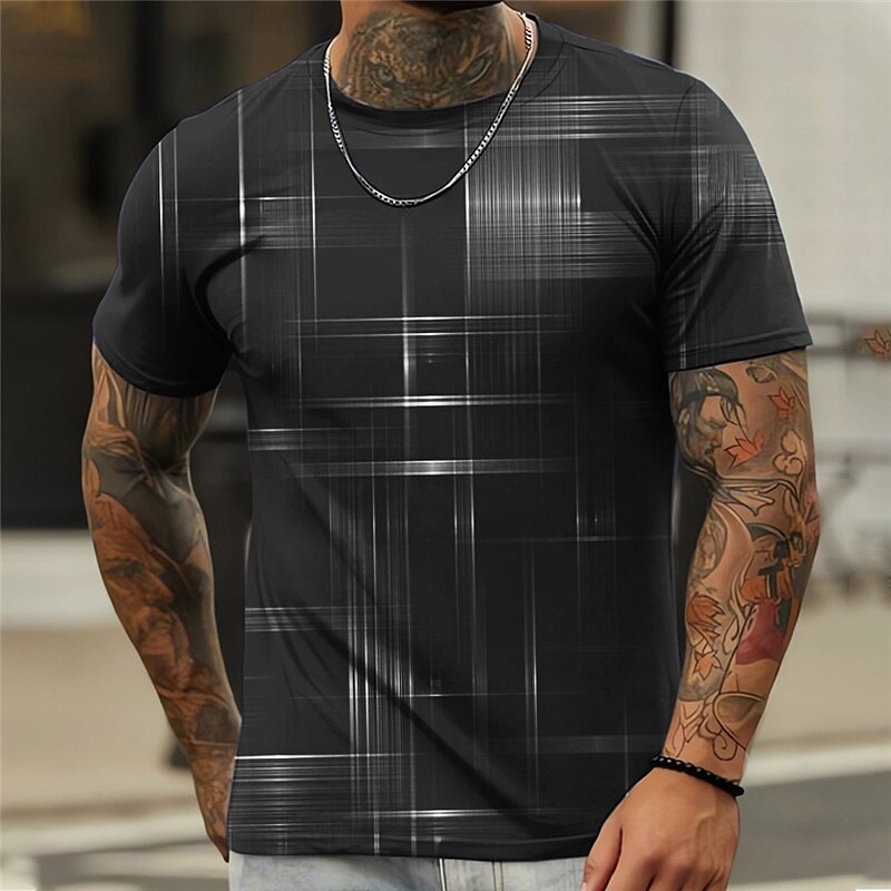 Men's Outdoor Casual Street Daily Breathable Soft Short Sleeves Plaid T Shirt