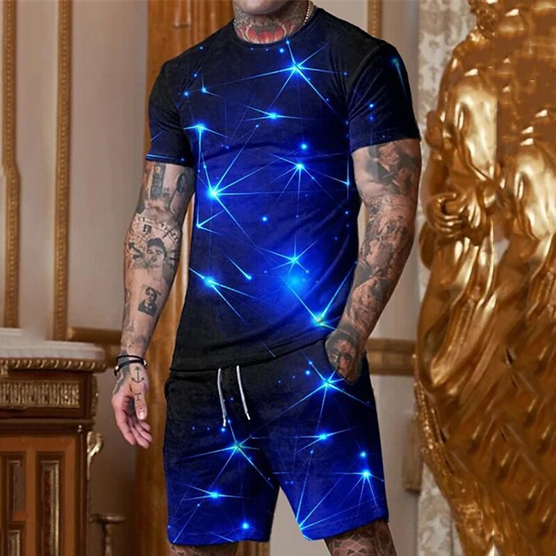 Men's Shorts and T Shirt Set Outfits Graphic Star Crew Neck 3D Print Outdoor Daily Short Sleeve  2 Piece Set