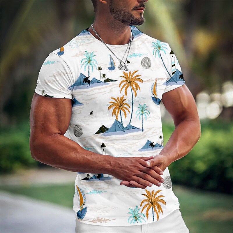 Men's T shirt Graphic Tree Crew Neck 3D Print Outdoor Casual Short Sleeve Print Vintage Stylish Hawaiian Top