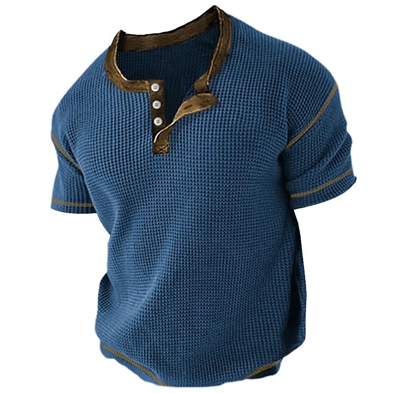 Men's Waffle Street Fashion Casual Comfortable Breathable Soft Prints Short Sleeves Henley Shirt