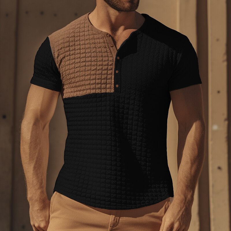 Men's Henley Shirt Tee Top Plain Henley Street Vacation Short Sleeves Clothing Apparel Fashion Basic Top