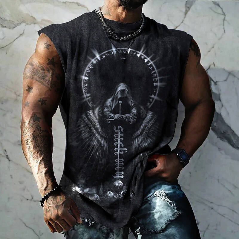 Men's Vest Top Sleeveless Graphic Skull Skeleton Crew Neck Clothing Apparel 3D Print Sleeveless Muscle T Shirt