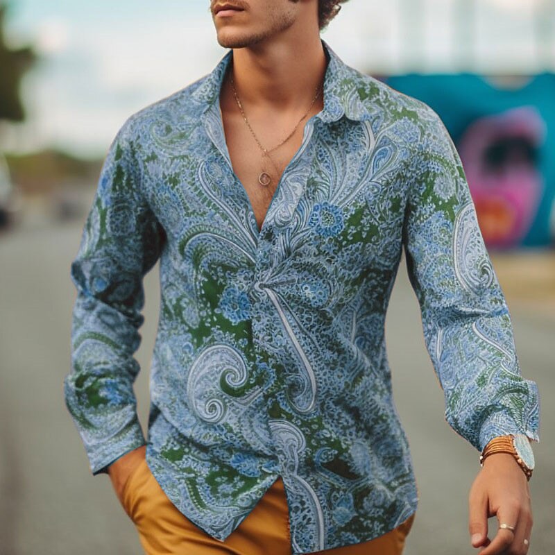 Men's Boho Shirt Floral Paisley Tribal Graphic Prints Vintage Turndown  Outdoor Street Long Sleeve Print Streetwear Designer Casual Shirt 