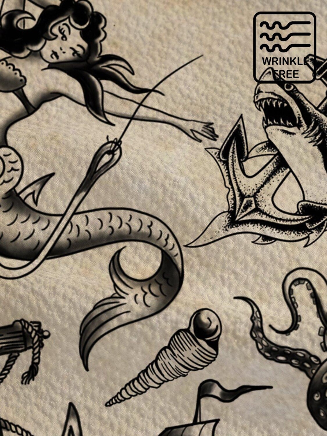 Men's Vintage Hawaiian Shirts Nautical Mermaid Boat Seersucker Wrinkle