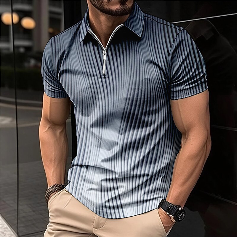 Men's Zip Polo Lapel Shirt  Gradient Graphic Prints Geometry Turndown Outdoor Street Short Sleeves Print Golf Shirt