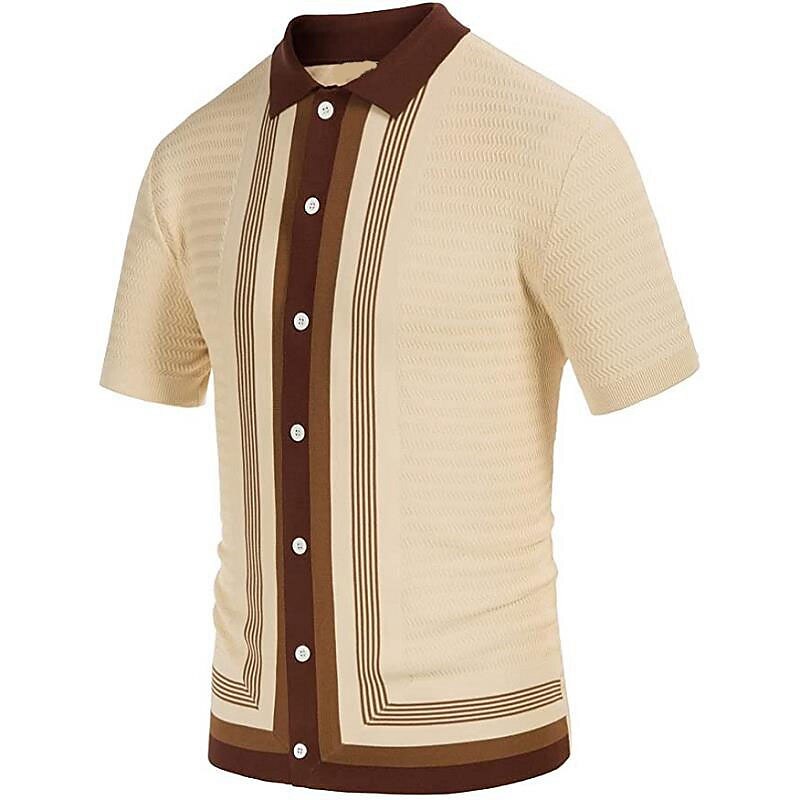 Men's Polo Shirt Casual Button Classic Short Sleeve Fashion Casual Graphic Striped Button Front  Knit Polo Sweater