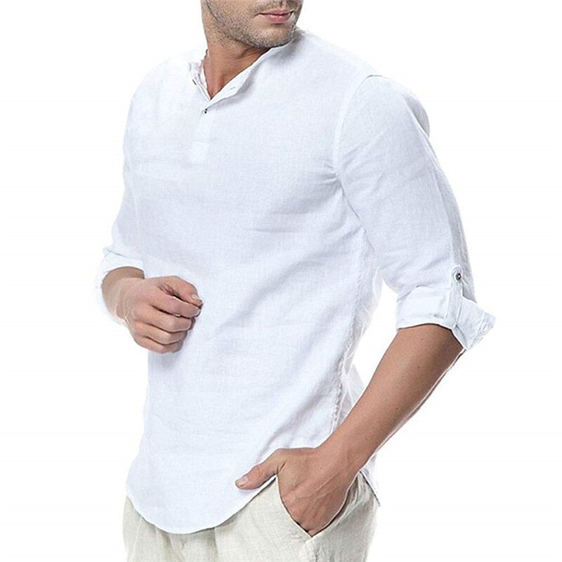 Men's Outdoor Street Fashion Vacation Comfortable Breathable Soft Plain Long Sleeve Shirt