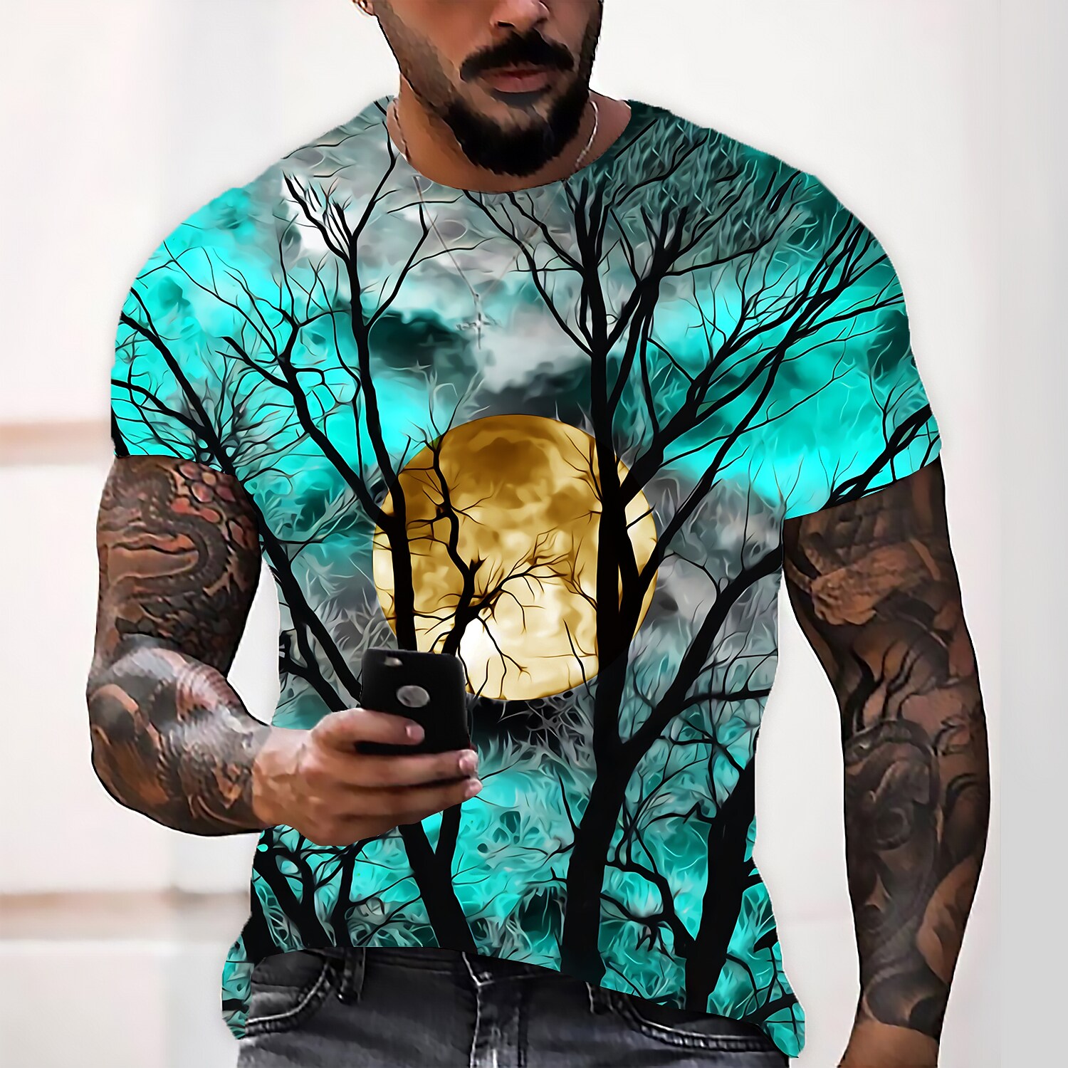 Men's Unisex T shirt Tee Shirt Tee Moon Graphic Prints Crew Neck Wine