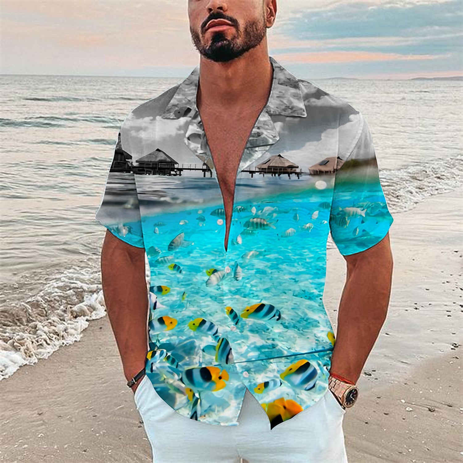 Men's Shirt Camp Collar Shirt Graphic Shirt Scenery Turndown Hawaiian