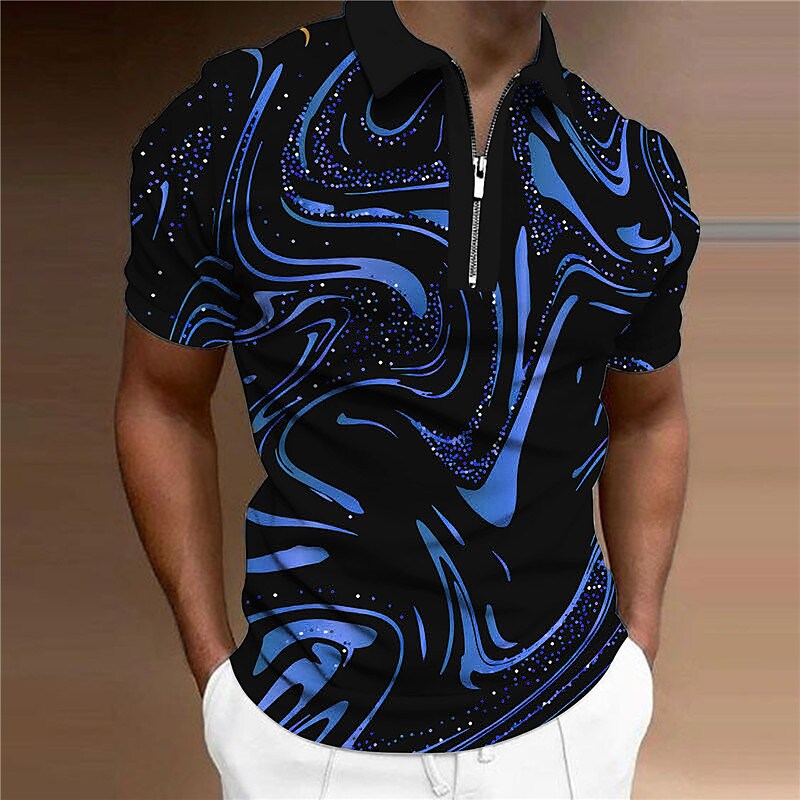 Men's Collar Polo Shirt Golf Shirt Turndown 3D Print Casual Short Slee