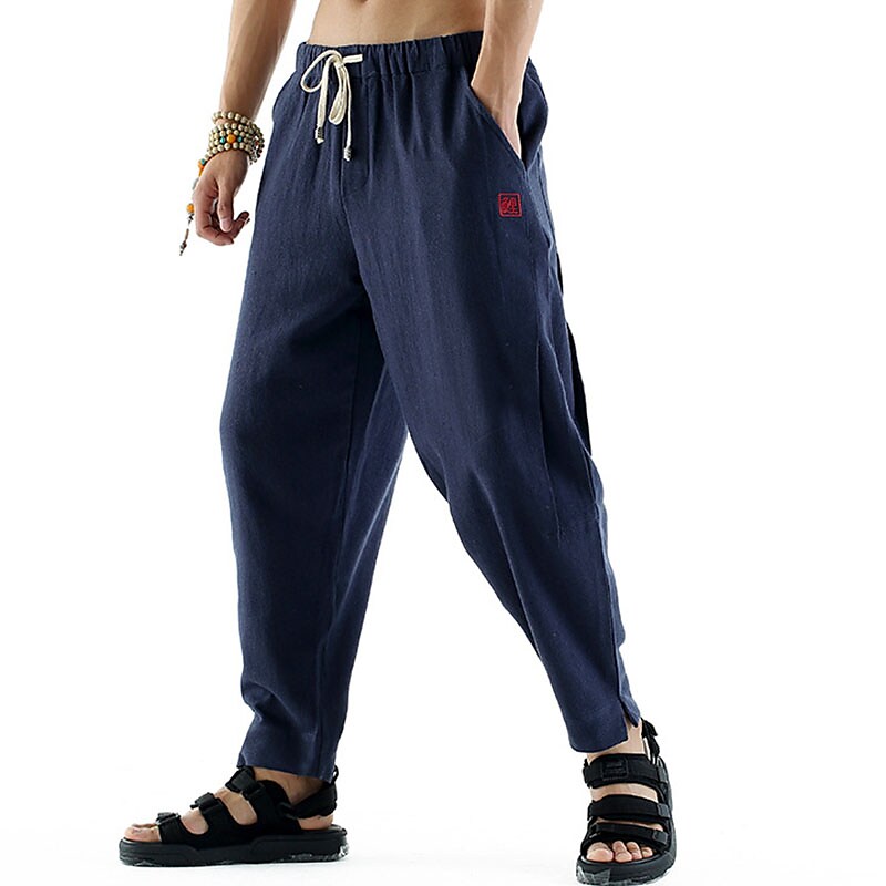 Men's Outdoor Hiking Casual Street Pockets Drawstring Stretch Solid Color Trouser