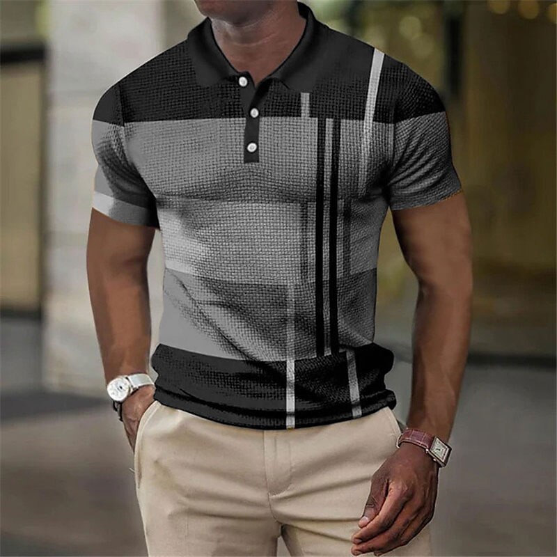 Men's Waffle Golf Outdoor Fashion Street Breathable Comfortable Soft Striped Short Sleeves Polo Shirt