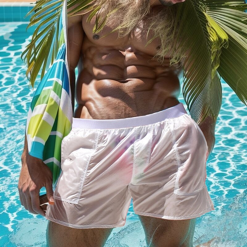 Men's Swim Trunks Swim Quick Dry Board Shorts Bathing Suit with Pockets Transparent Surfing Beach Water Solid Colored 