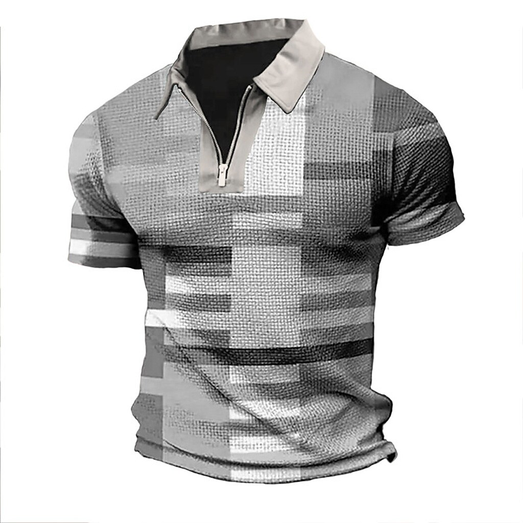 Men's Polo Golf Shirt Plaid Striped Graphic Prints Geometry Turndown Outdoor Street Short Sleeves Zipper Top