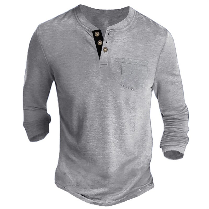 Men's Henley Shirt Tee Long Sleeve Shirt Plain Casual Holiday Long Sleeve Button-Down Comfortable Top