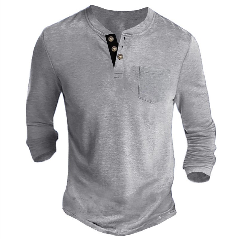 Men's Henley Shirt Tee Long Sleeve Shirt Plain Henley Casual Holiday Long Sleeve Button-Down  Comfortable  Top