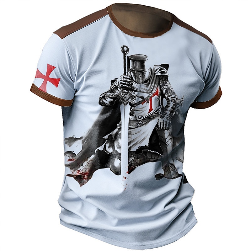 Men's T shirt Graphic Templar Cross Crew Neck Print Outdoor Daily Short Sleeve Fashion Vintage Top