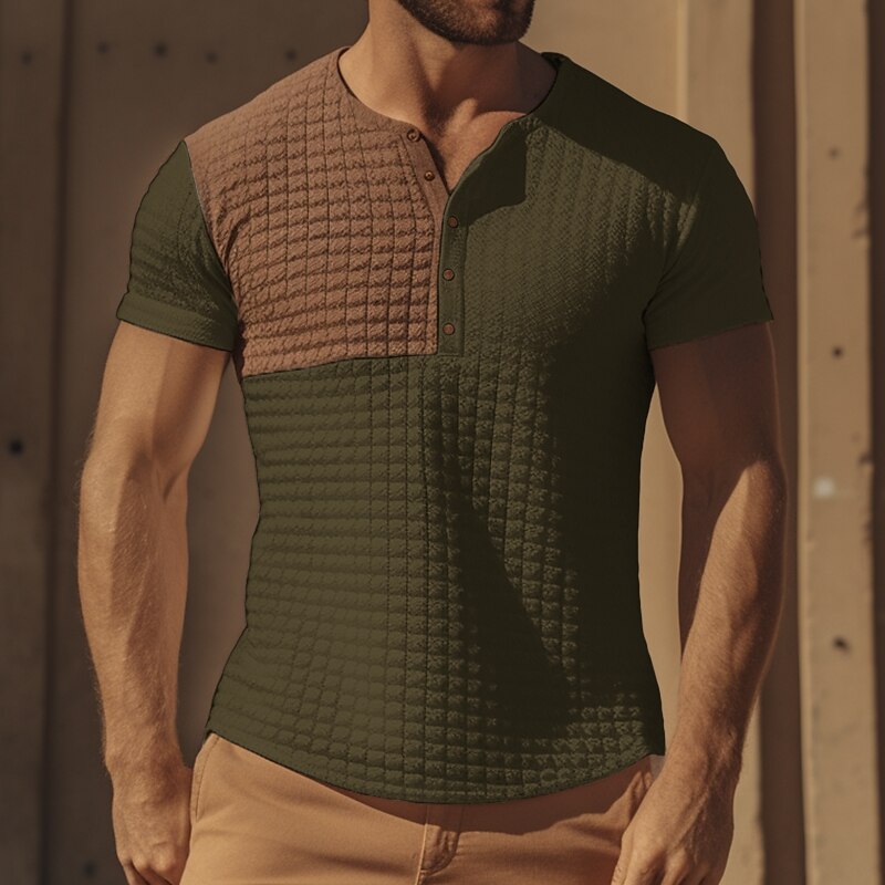 Men's Henley Shirt Tee Top Plain Henley Street Vacation Short Sleeves Clothing Apparel Fashion Basic Top