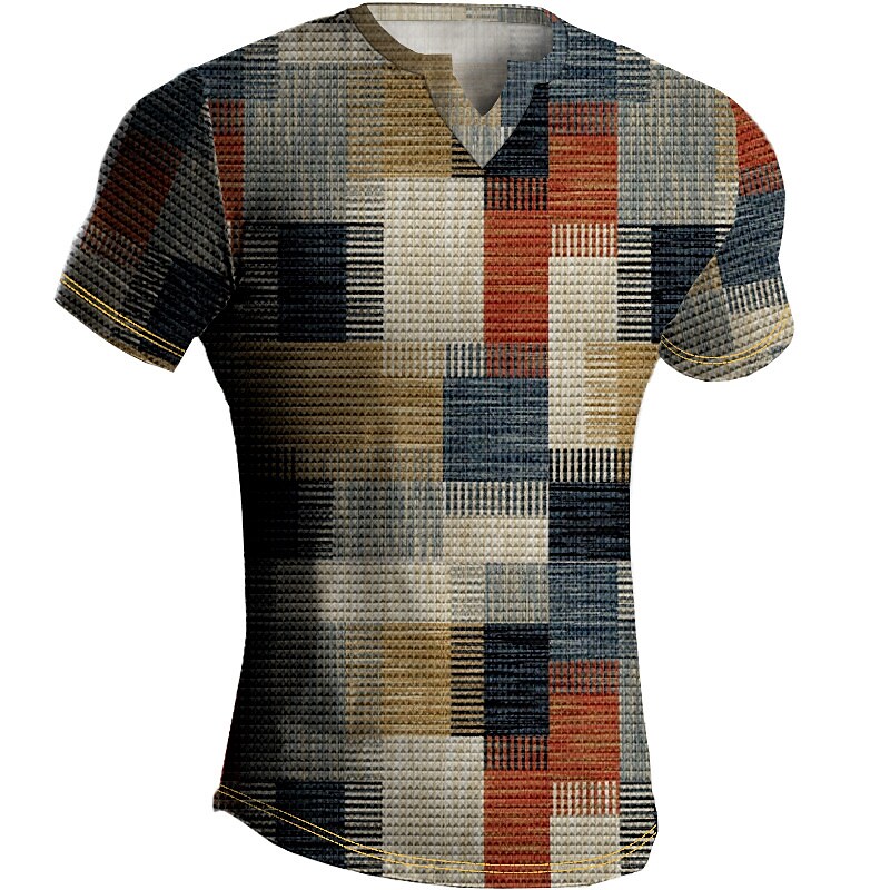 Men's T Shirt Color Block Plaid / Check Graphic Prints V Neck  Outdoor Daily Short Sleeve Print Fashion 
