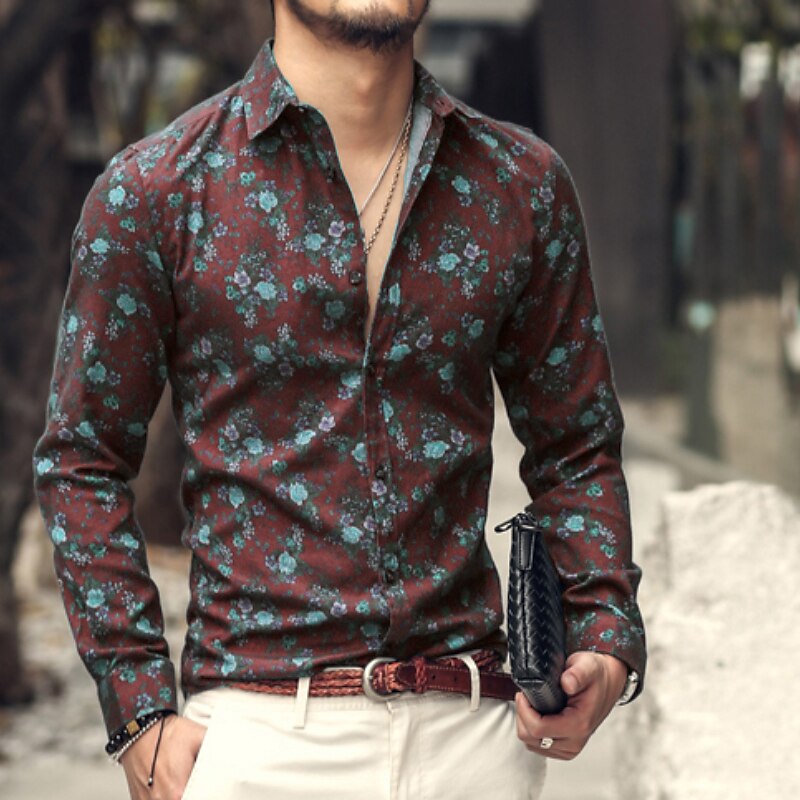 Men's Hawaiian Shirt Button Up Shirt Long Sleeve Floral Turndown Casual Holiday Button-Down Streetwear Casual Shirt 