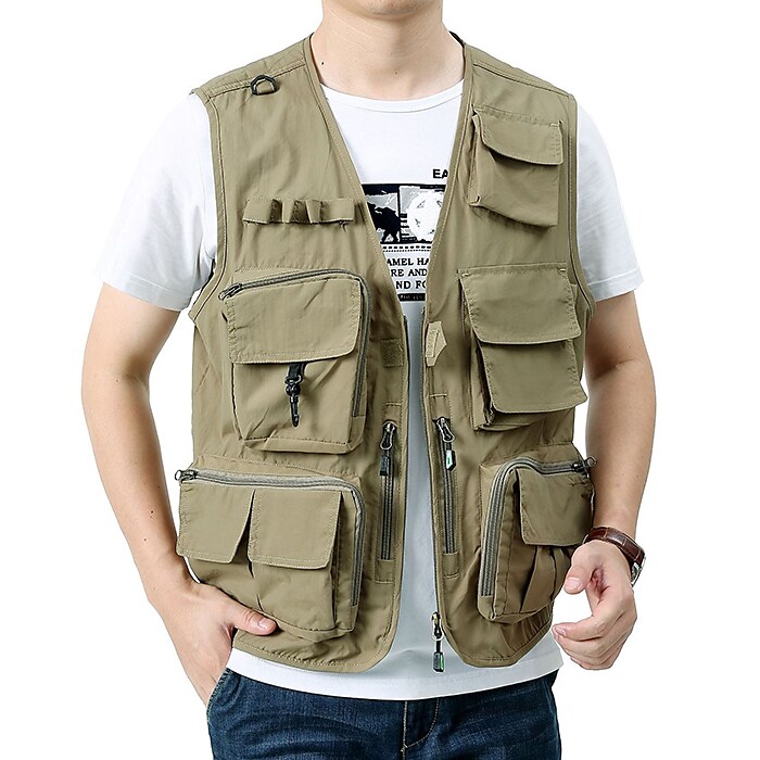 Men's Outdoor Camping Fishing Hunting Quick Dry Muti-pockets Wear Resistant Wind Proof Plain Cargo Vest
