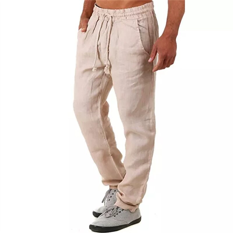 Men's Linen Outdoor Holiday Beach Casual Street Breathable Soft Comfortable Light Plain Trouser Pants