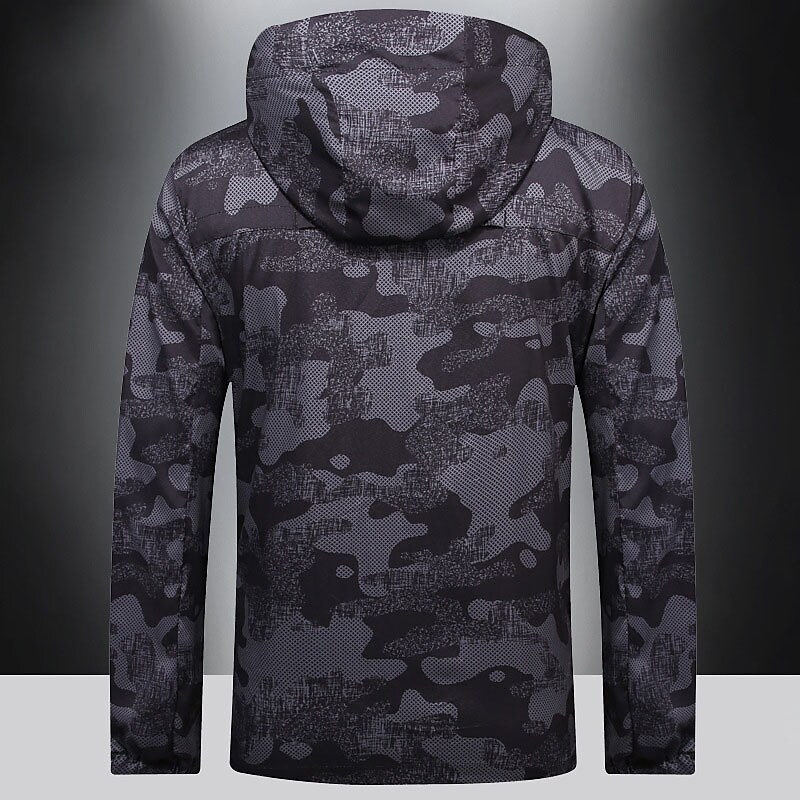 Men's Outdoor Hiking Camping Skiing Climbing Wind Proof Breathable Comfortable Camo Hooded Long Sleeve
