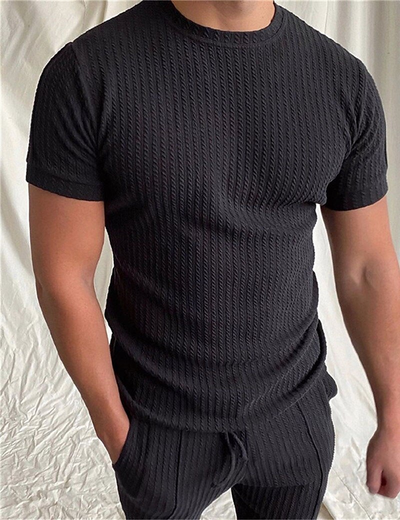 Men's T shirt Tee Tee Top Plain Pit Strip Crew Neck Street Vacation Short Sleeves Clothing Apparel Fashion Designer Basic Top