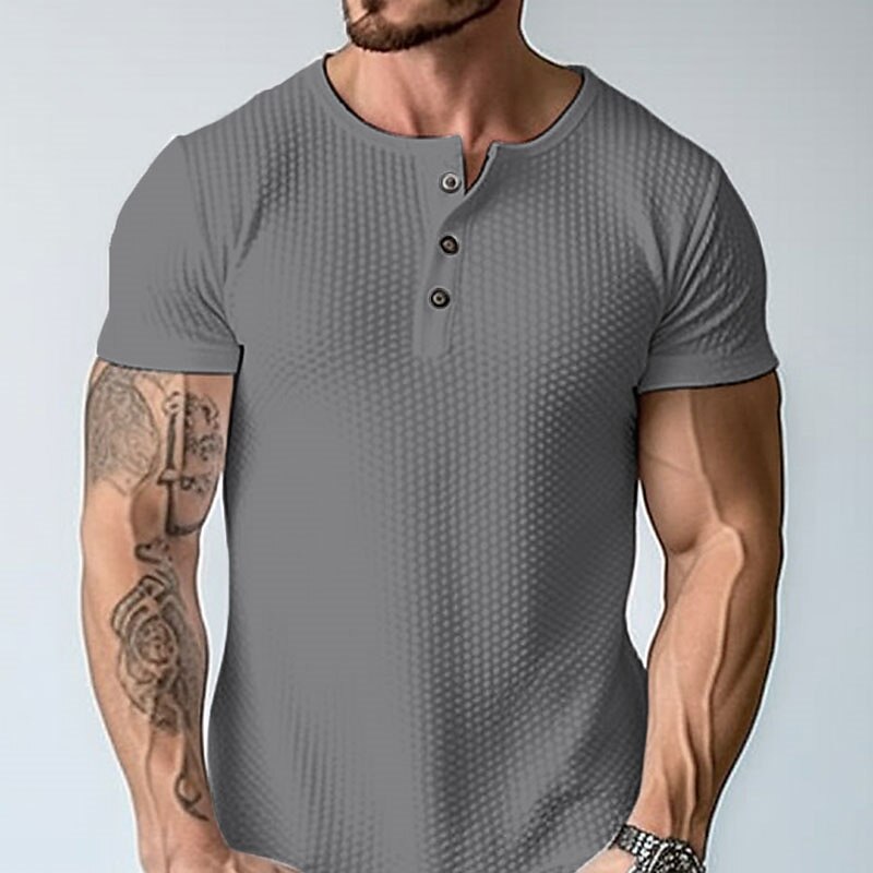 Men's Casual Street Vacation Fashion Comfortable Breathable Soft Plain Short Sleeves Henley Shirt