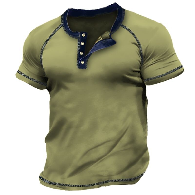 Men's Henley Shirt Tee Top Plain Raglan Sleeve Henley Street Vacation Short Sleeves Clothing Apparel Fashion Designer Basic Top