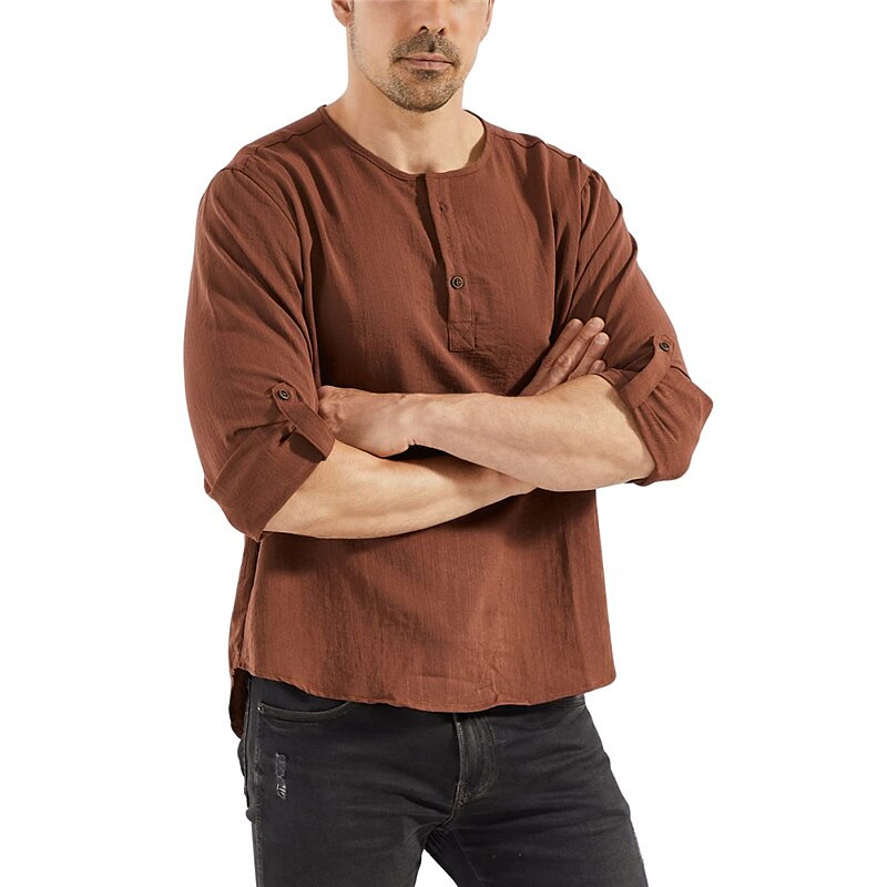 Men's Outdoor Street Fashion Vacation Comfortable Breathable Soft Plain Long Sleeve Shirt