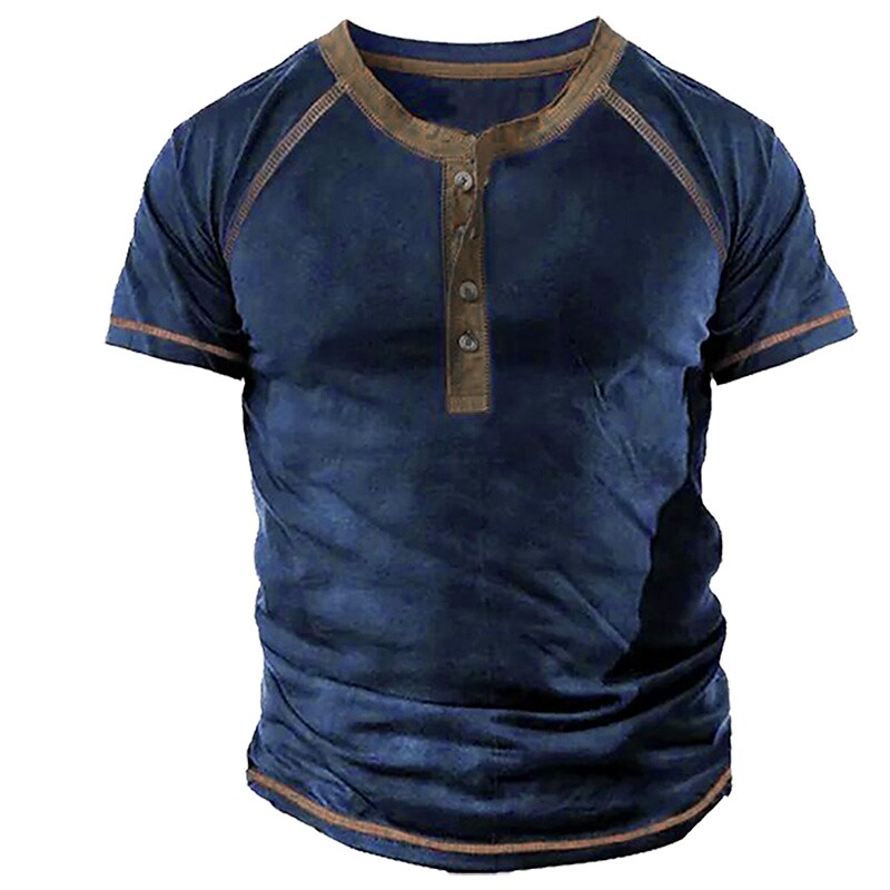 Men's Outdoor Casual Street Fashion Comfortable Smooth Breathable Lightweight Solid Color Henley ShirtShort Sleeve 