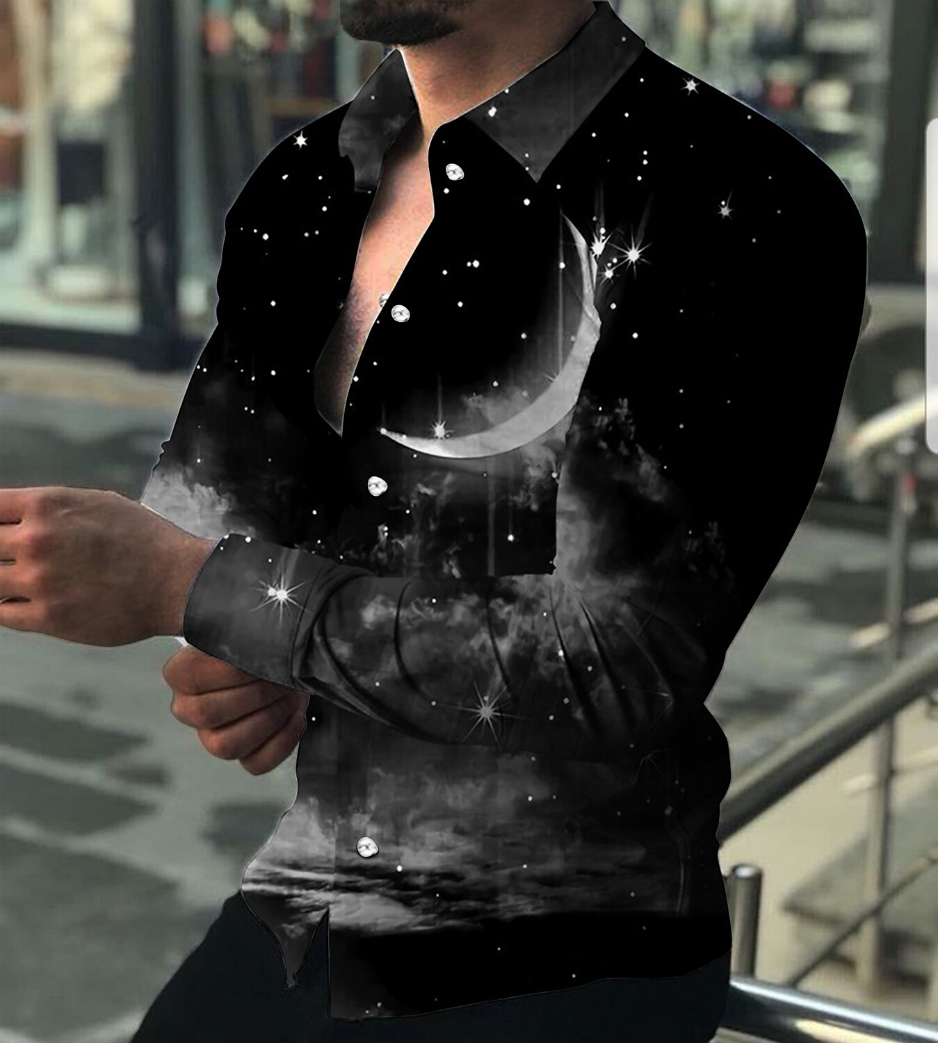 Men's Shirt Graphic Shirt Moon Turndown Blue Red White Black 3D Print