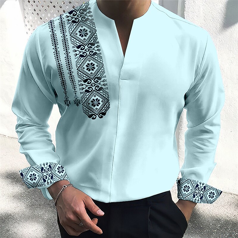 Men's Shirt Floral Vintage Geometry Totem V Neck Outdoor Street Long Sleeve Print  Fashion Casual Top