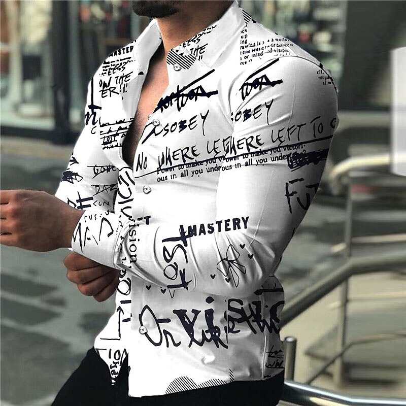 Men's Graphic Shirt Letter Turndown  Print Outdoor Street Long Sleeve Button-Down Print Fashion Designer Casual Breathable Shirt 