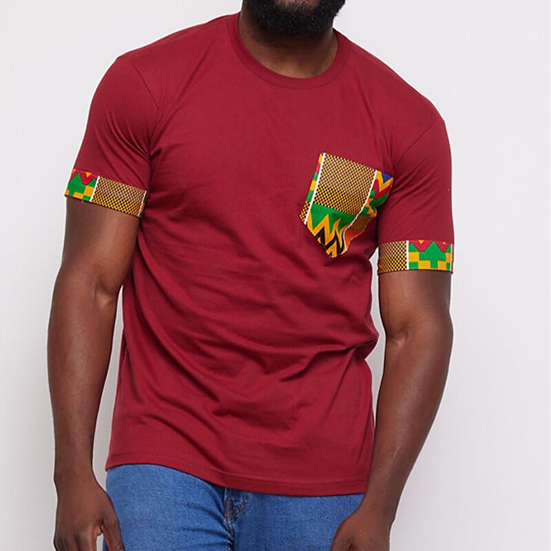Men's T shirt Color Block Plain Crew Neck Street Vacation Short Sleeves Front Pocket Designer Basic Ethnic Top 