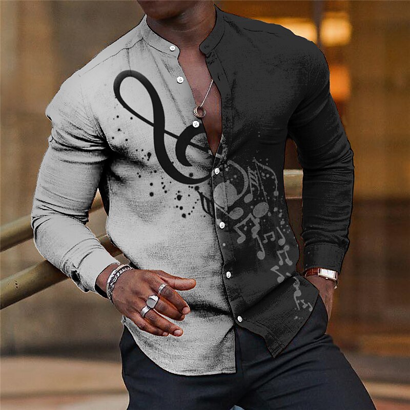 Men's Linen Outdoor Street Fashion Casual Breathable Comfortable Print Long Sleeve Shirt