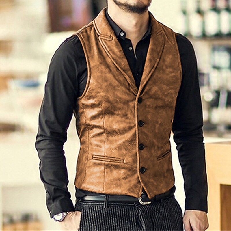 Men's Outdoor Vintage Vacation Casual Breathable Comfortable Light Plain V-neck Sleeveless Gilet