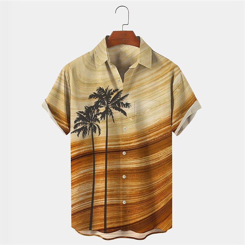 Men's Summer Hawaiian Shirt Coconut Tree Graphic Prints Turndown Yello