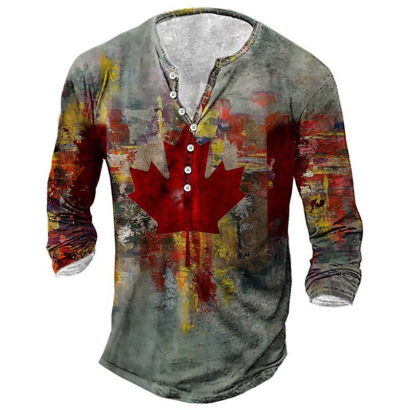 Men's Henley T shirt Graphic American Flag Henley Street Casual Long Sleeve Button-Down Print Top