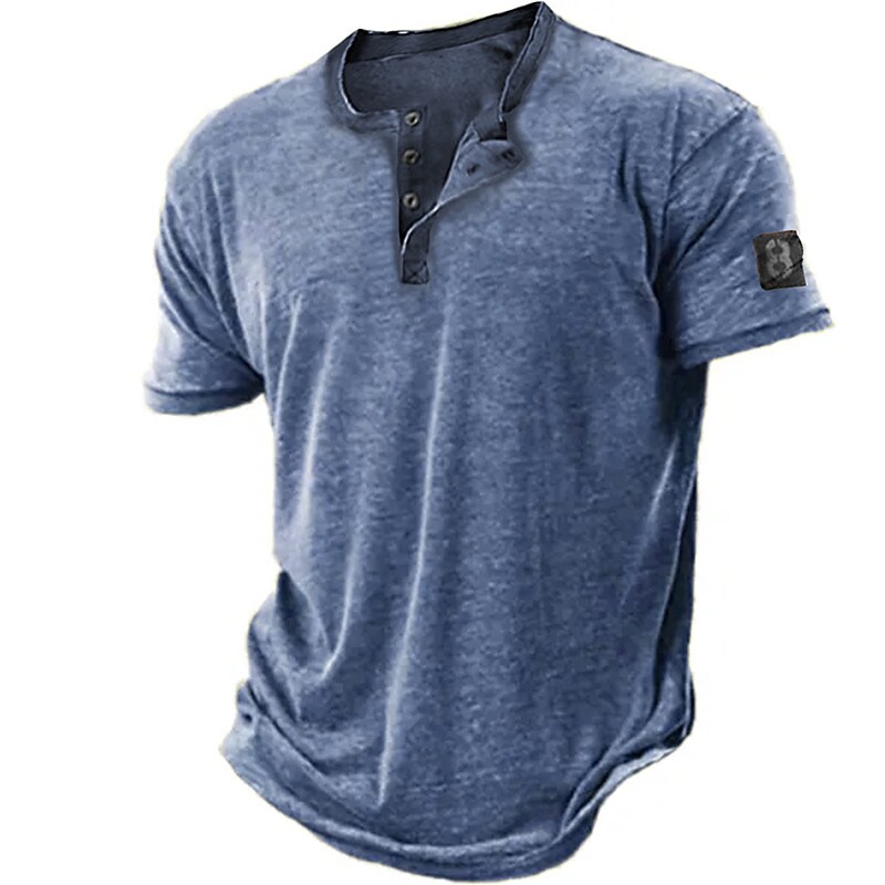 Men's Henley Shirt Graphic Number Henley Print Outdoor Casual Short Sleeve Button-Down Fashion Comfortable Tee